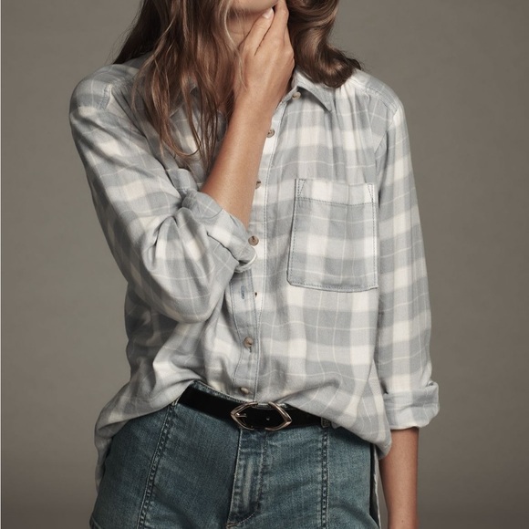 NWT new medium Anthropologie pilcro Hadley button down shirt blue plaid flannel - Picture 7 of 17